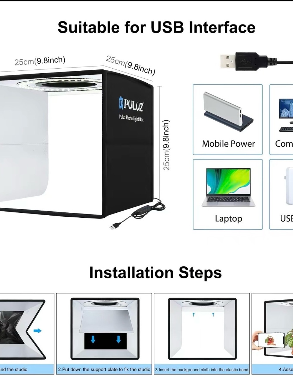 Ulu Portable USB Photo Light Box - Black & White